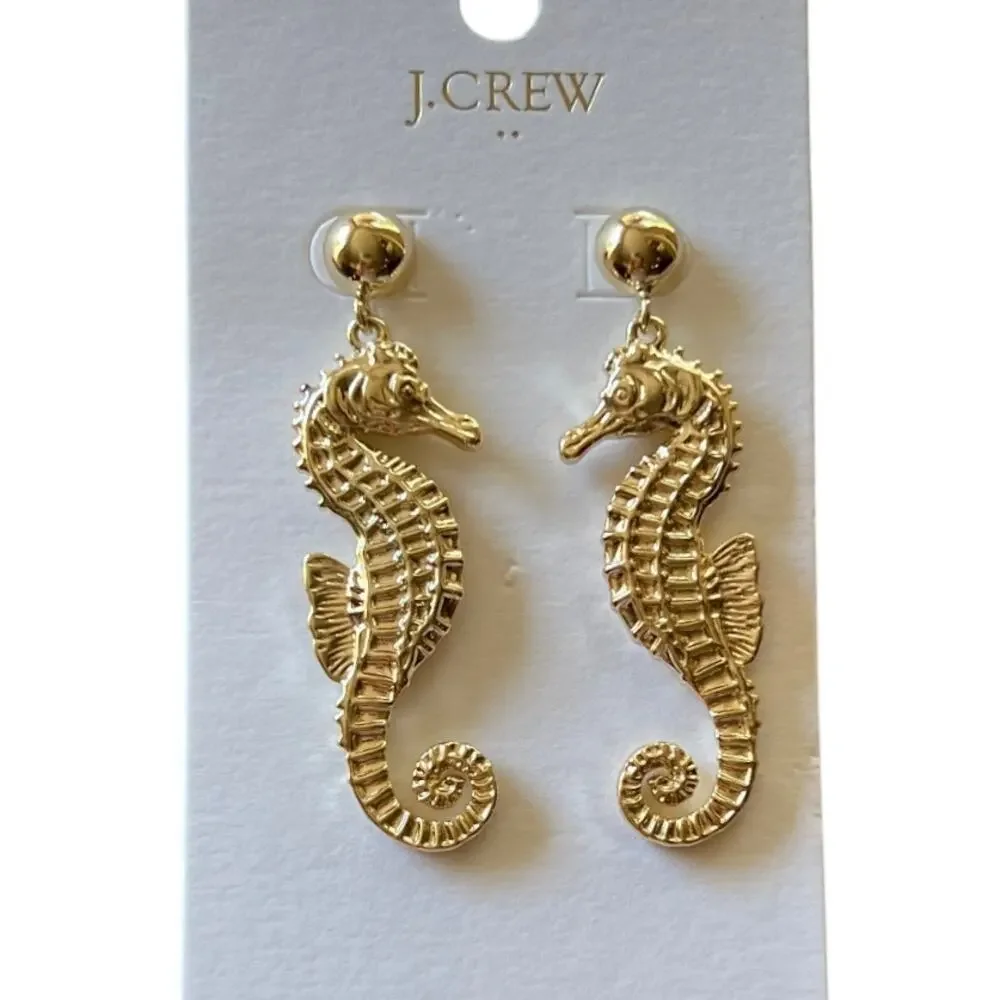 NWT J. Crew Gold Seahorse Statement Earrings